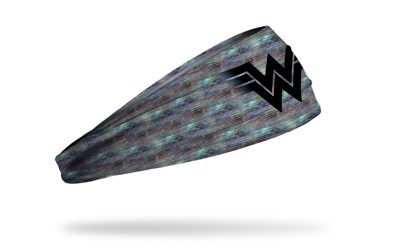 colored tv static headband with Wonder Woman black WW logo in front center