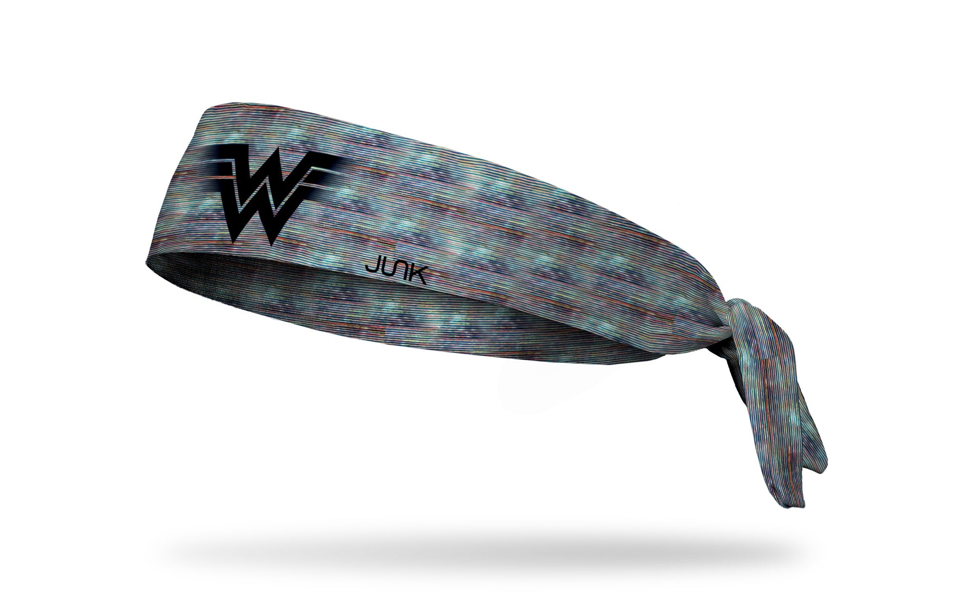 colored tv static headband with Wonder Woman black WW logo in front center