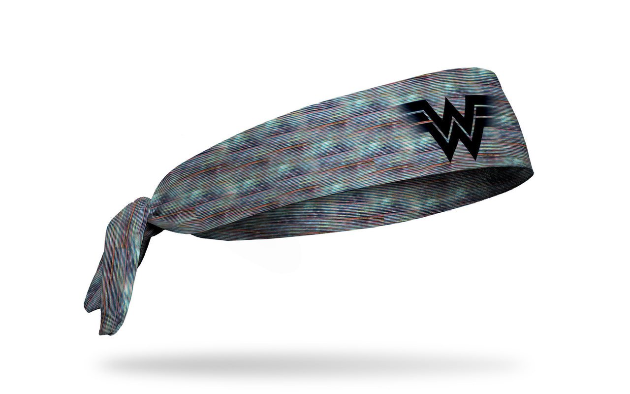 colored tv static headband with Wonder Woman black WW logo in front center