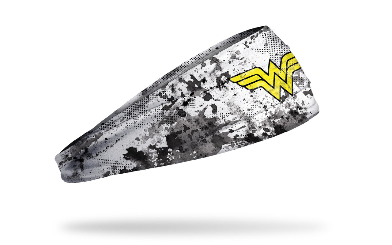 white headband with black grunge overlay and DC Comics Wonder Woman logo in yellow