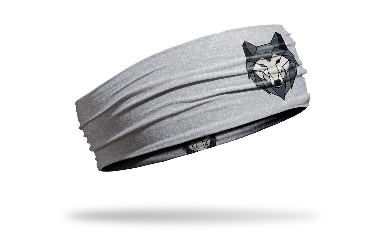 light grey smudge print headband with geometric wolf in center