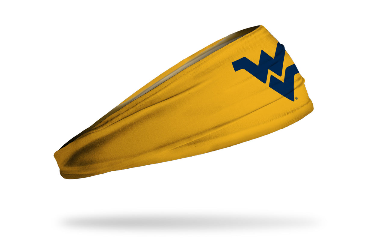 gold headband with West Virginia University W V logo in navy